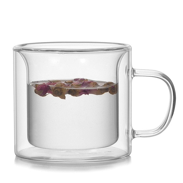 Coloured Double-Walled Glass Mug - Stylish and Heat-Resistant Design