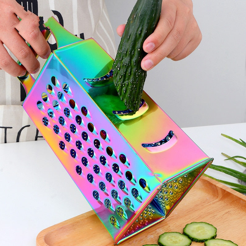 Stainless Steel Grater - Retro Style with Bright Colours for Vegetables and More