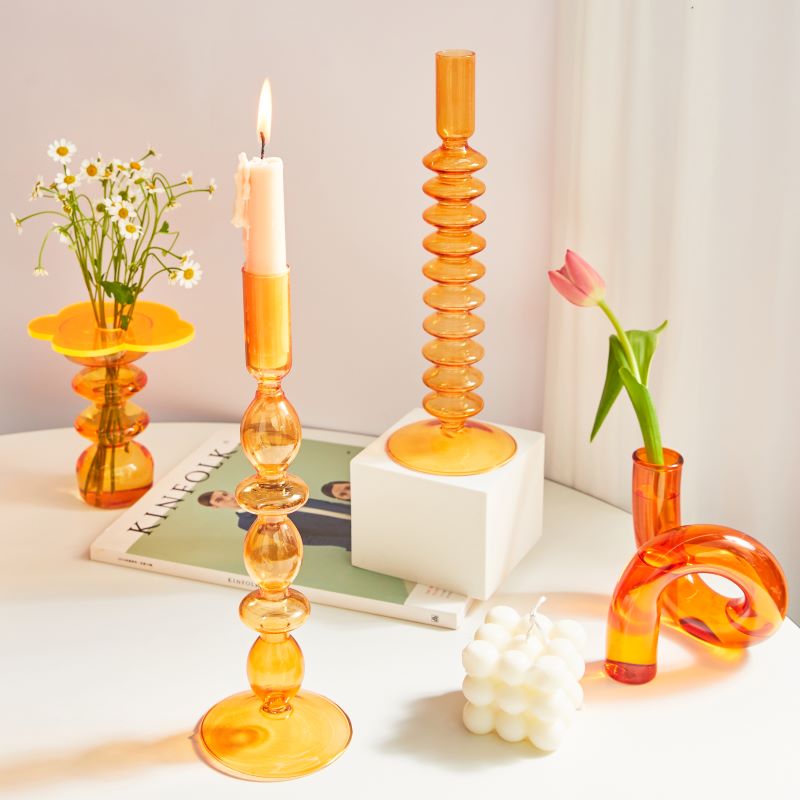 Glass Candle Holders with Unique Geometric Designs