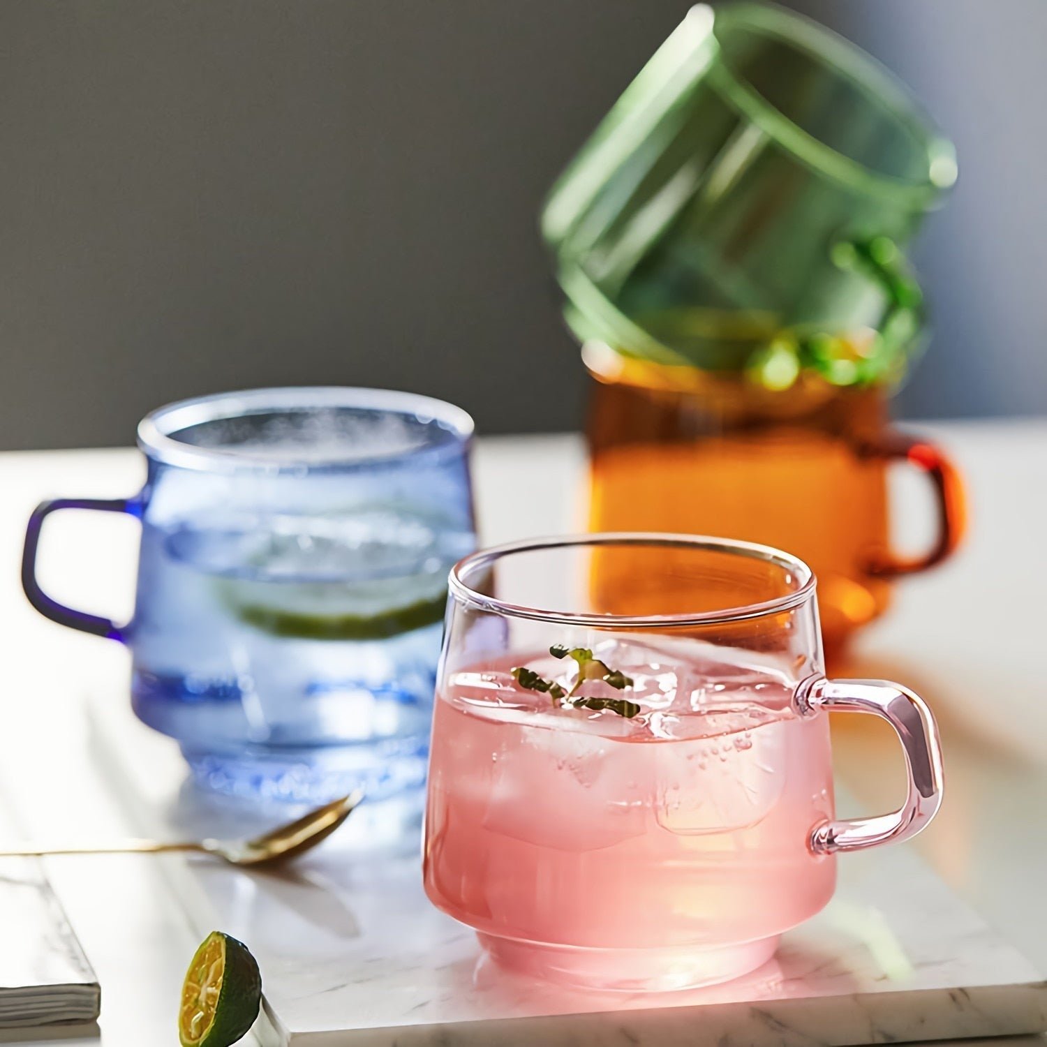 Coloured Glass Tea Cup with Saucer - Perfect for Colourful Tea Moments