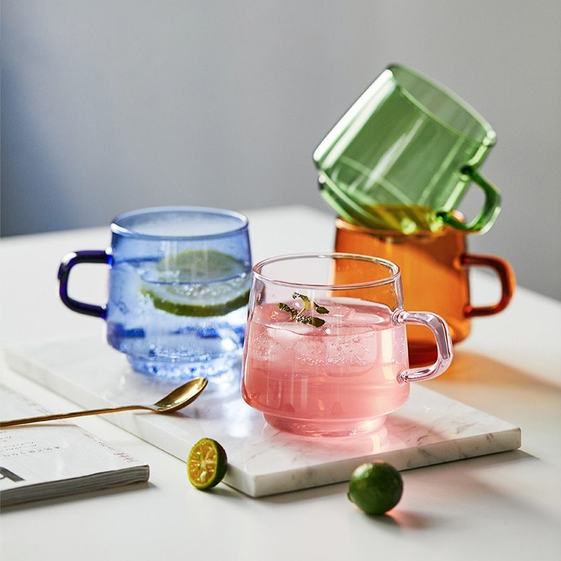 Coloured Glass Tea Cup with Saucer - Perfect for Colourful Tea Moments