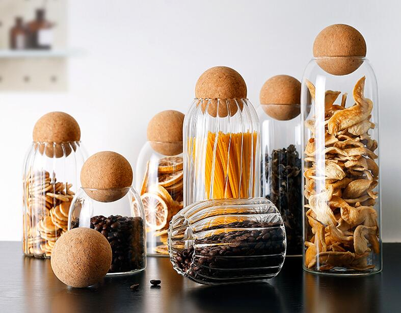 Autumn Glass Storage Jars with Cork Lid - Elegant and Multifunctional