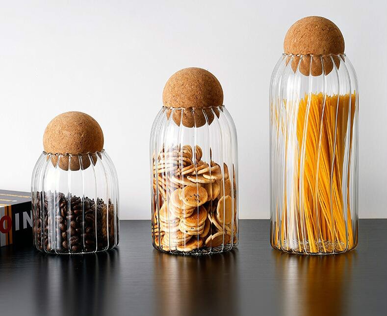 Autumn Glass Storage Jars with Cork Lid - Elegant and Multifunctional