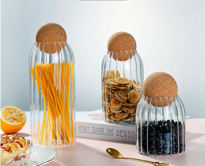 Autumn Glass Storage Jars with Cork Lid - Elegant and Multifunctional