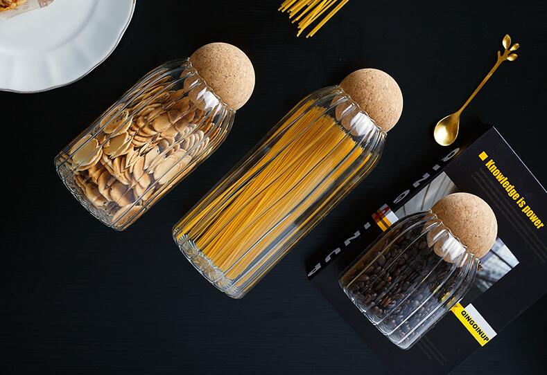 Autumn Glass Storage Jars with Cork Lid - Elegant and Multifunctional