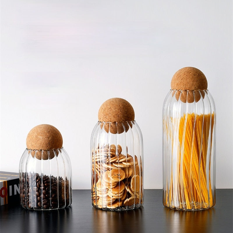 Autumn Glass Storage Jars with Cork Lid - Elegant and Multifunctional