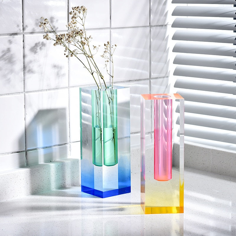 PrismaVase Rectangular Rainbow Vase - Modern Design in Acrylic