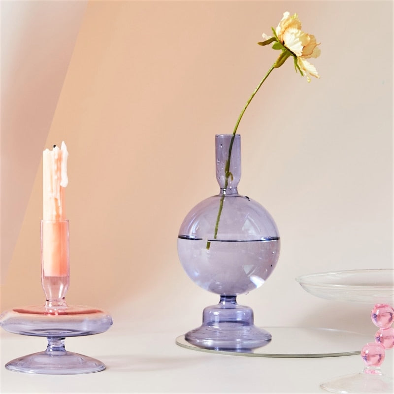 Lilac Glass Candle Holders - Refined Decorative Glass Holders in Lilac Colour