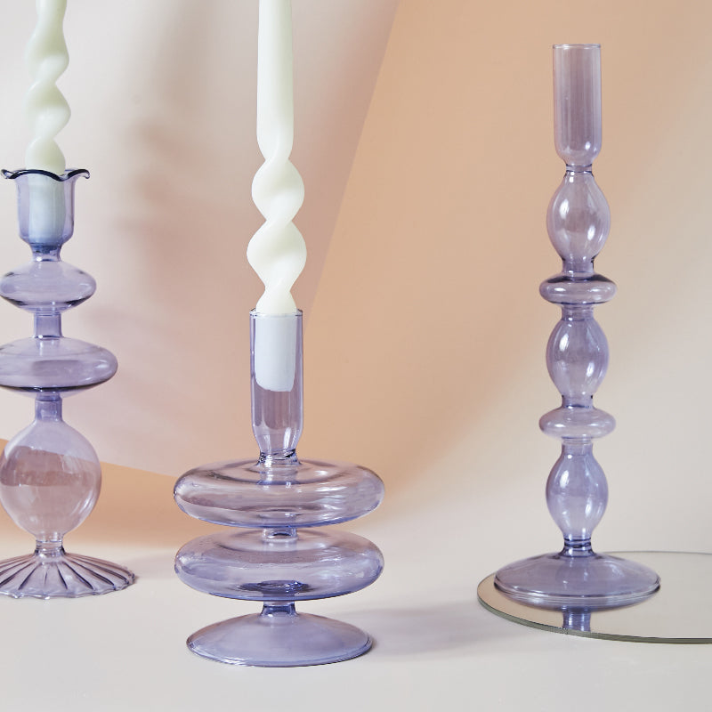 Lilac Glass Candle Holders - Refined Decorative Glass Holders in Lilac Colour