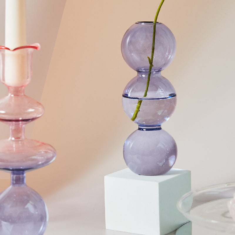 Lilac Glass Candle Holders - Refined Decorative Glass Holders in Lilac Colour