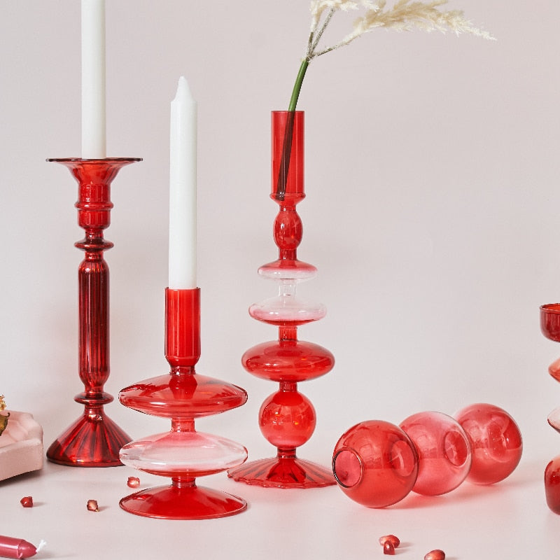 Glass Candle Holders in Red Gradient - Modern Decoration