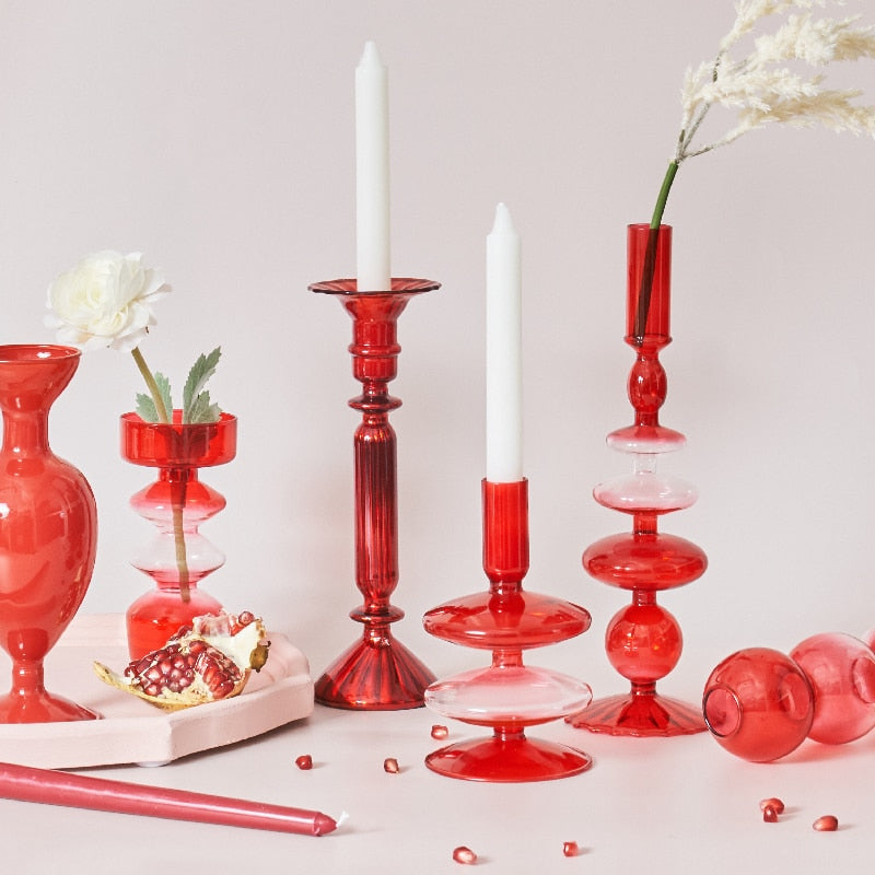 Glass Candle Holders in Red Gradient - Modern Decoration