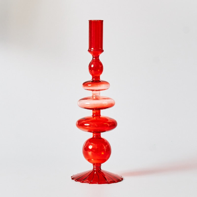 Glass Candle Holders in Red Gradient - Modern Decoration