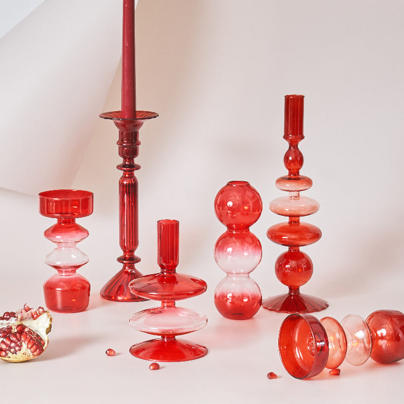 Glass Candle Holders in Red Gradient - Modern Decoration