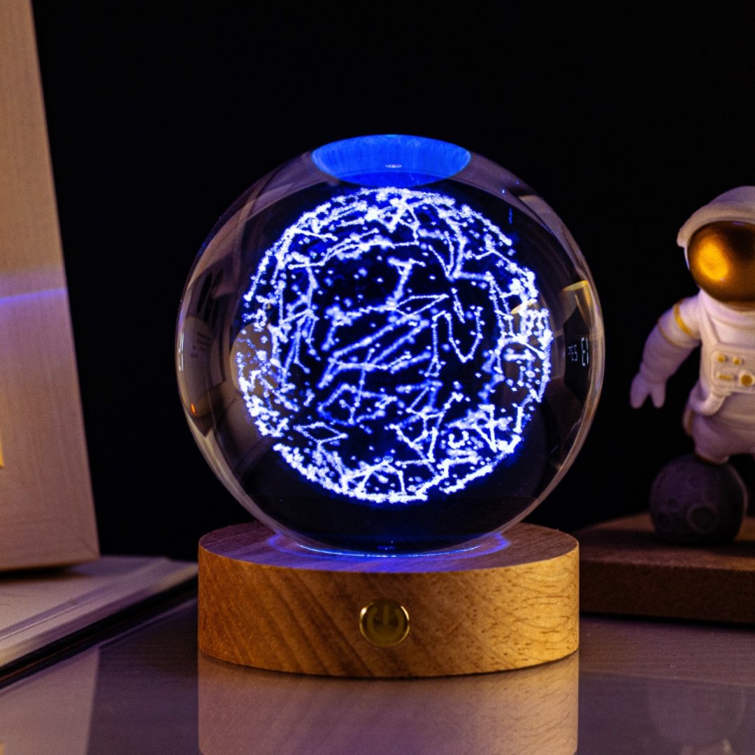 Wireless Crystal Mood Lamp with Wood – 5 Colour Light Options