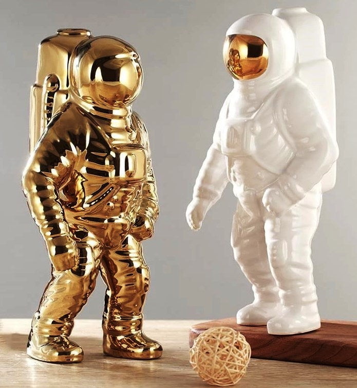 Astronaut Figurine - Ceramic Decoration in Gold or White, Available in 2 Sizes