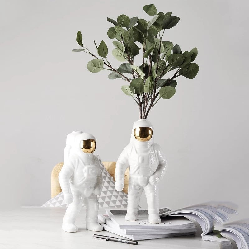 Astronaut Figurine - Ceramic Decoration in Gold or White, Available in 2 Sizes