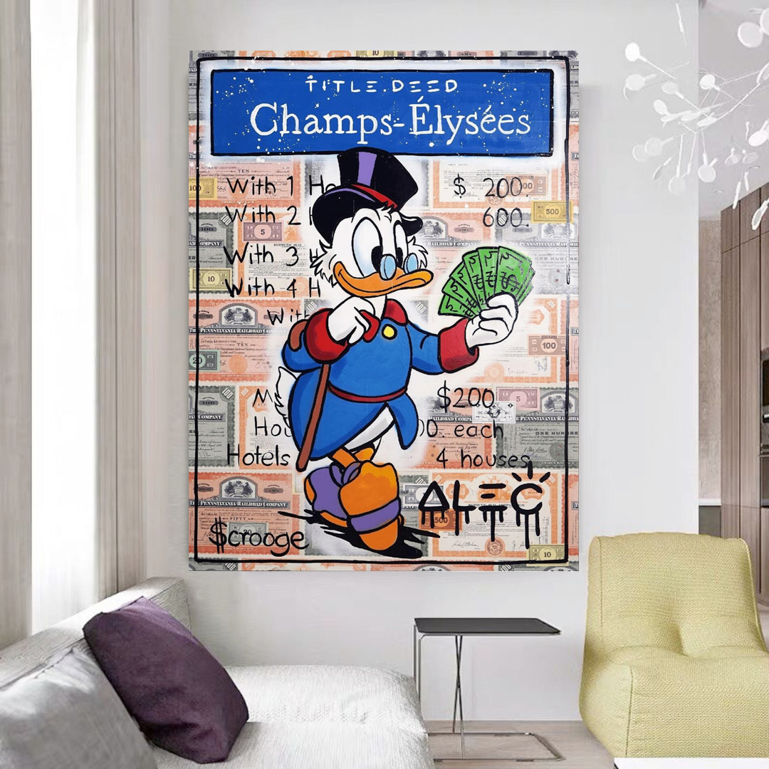 Luxe Canvas Wall Art - Uncle Scrooge Champs Elysees with Wood and Black Frames