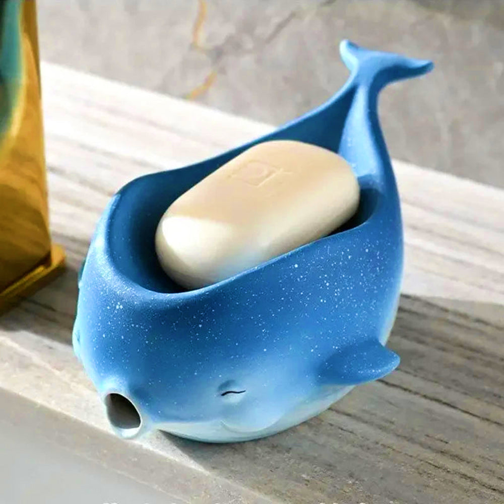 Whale-Shaped Soap Holder - Ocean Blue Ceramic - For a Dry and Clean Bathroom