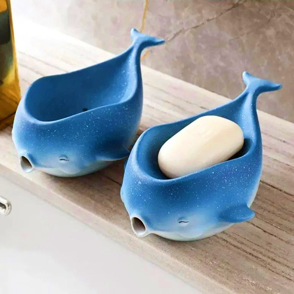 Whale-Shaped Soap Holder - Ocean Blue Ceramic - For a Dry and Clean Bathroom