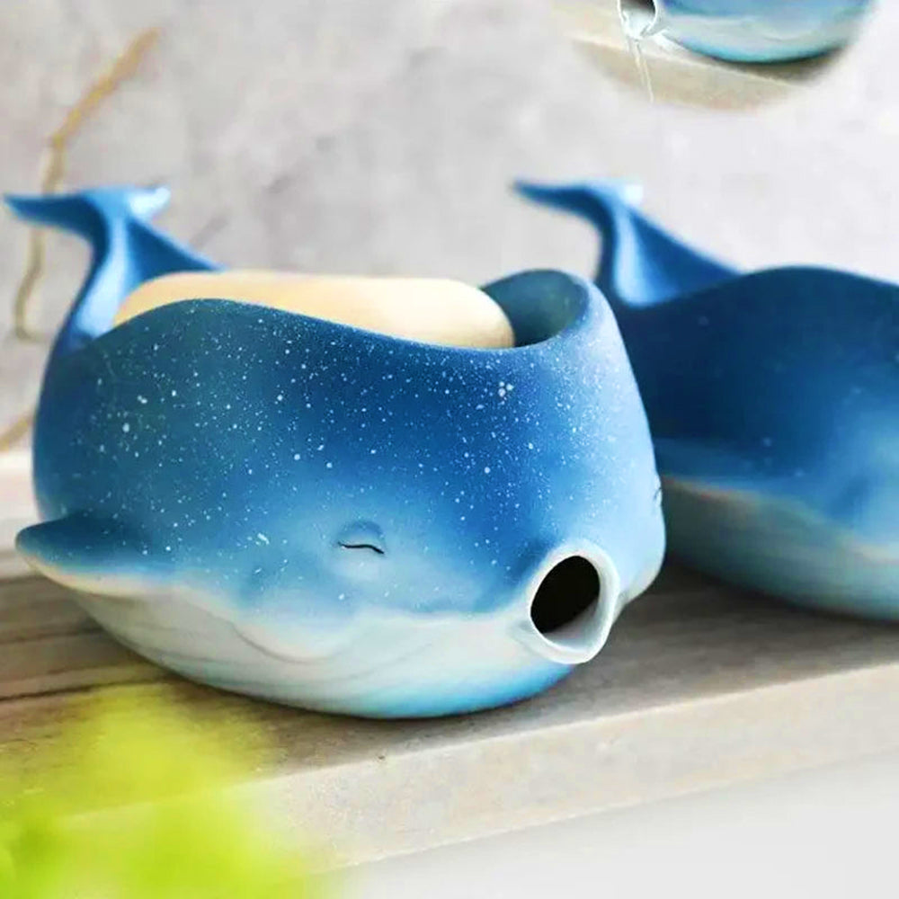 Whale-Shaped Soap Holder - Ocean Blue Ceramic - For a Dry and Clean Bathroom