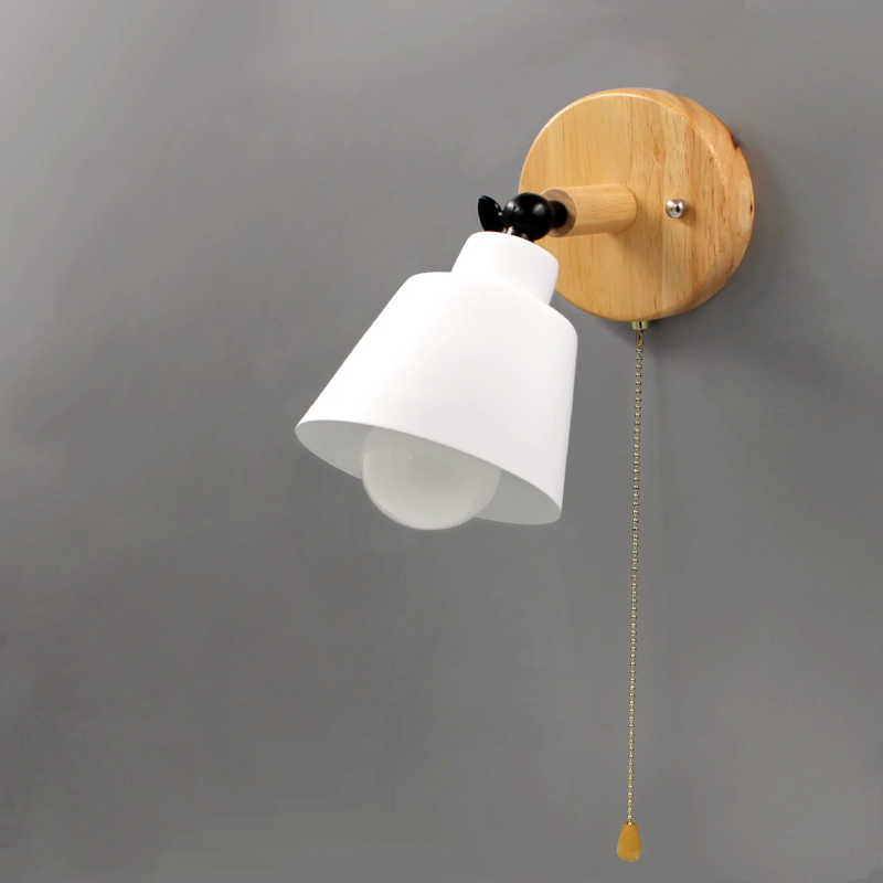 Wooden Wall Lamp with Pull Switch - Minimalist Design for Bedroom and Living Room