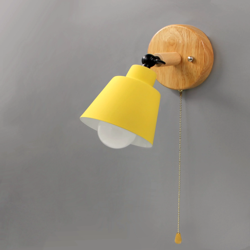 Wooden Wall Lamp with Pull Switch - Minimalist Design for Bedroom and Living Room